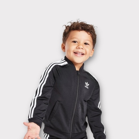 ADIDAS Boys Tricot Track Jacket Black White Stripes 24 months. Like New - Picture 5 of 7